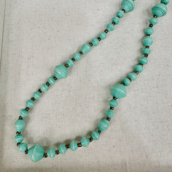 Noonday Collection Fashion Necklace 18" Turquoise-Colored Paper Bead Handcrafted - Picture 2 of 3